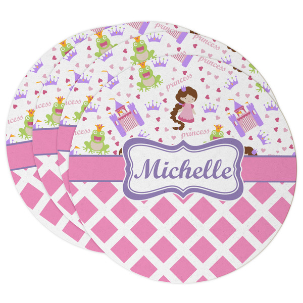 Custom Princess & Diamond Print Round Paper Coasters w/ Name or Text