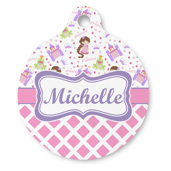 Custom Princess & Diamond Print Round Pet ID Tag (Personalized)