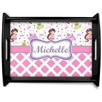 Princess & Diamond Print Black Wooden Tray - Large (Personalized)