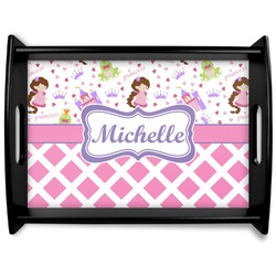 Princess & Diamond Print Black Wooden Tray - Large (Personalized)