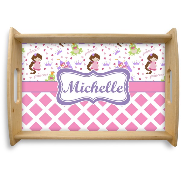 Custom Princess & Diamond Print Natural Wooden Tray - Small (Personalized)