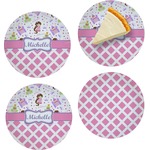 Princess & Diamond Print Set of 4 Glass Appetizer / Dessert Plate 8" (Personalized)