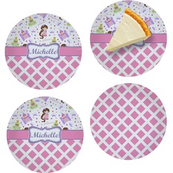 Princess & Diamond Print Set of 4 Glass Appetizer / Dessert Plate 8" (Personalized)