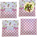 Princess & Diamond Print Set of 4 Glass Square Lunch / Dinner Plate 9.5" (Personalized)