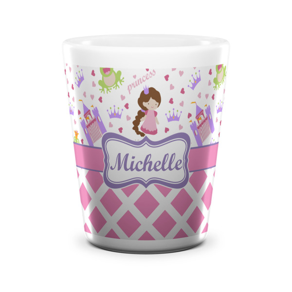 Custom Princess & Diamond Print Ceramic Shot Glass - 1.5 oz - White - Single (Personalized)