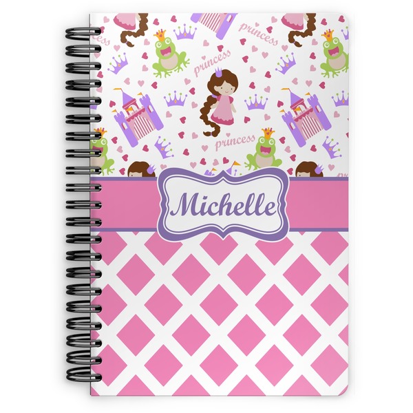 Custom Princess & Diamond Print Spiral Notebook - 7x10 w/ Name or Text