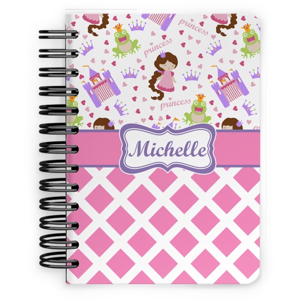 Custom Princess & Diamond Print Spiral Notebook - 5x7 w/ Name or Text