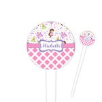 Princess & Diamond Print 4" Round Plastic Food Picks - White - Single Sided (Personalized)