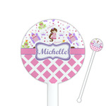 Princess & Diamond Print 5.5" Round Plastic Stir Sticks - White - Single Sided (Personalized)