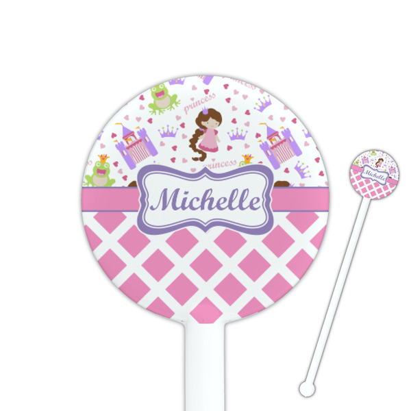 Custom Princess & Diamond Print 5.5" Round Plastic Stir Sticks - White - Single Sided (Personalized)