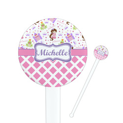 Princess & Diamond Print 7" Round Plastic Stir Sticks - White - Single Sided (Personalized)