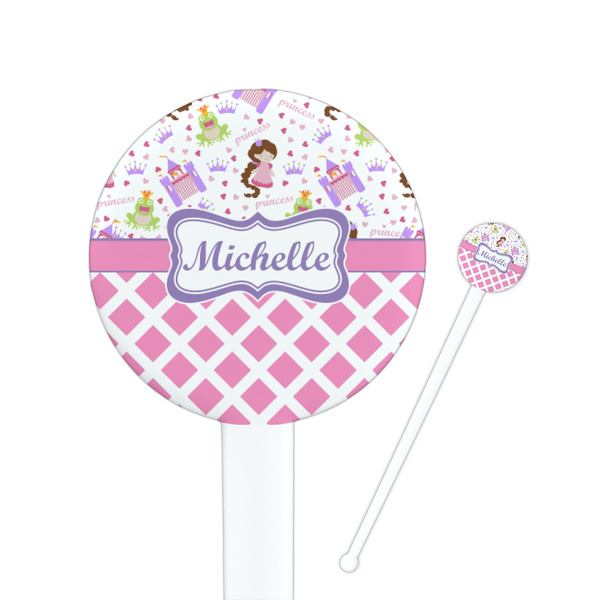 Custom Princess & Diamond Print 7" Round Plastic Stir Sticks - White - Single Sided (Personalized)