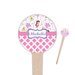 Princess & Diamond Print 4" Round Wooden Food Picks - Single Sided (Personalized)