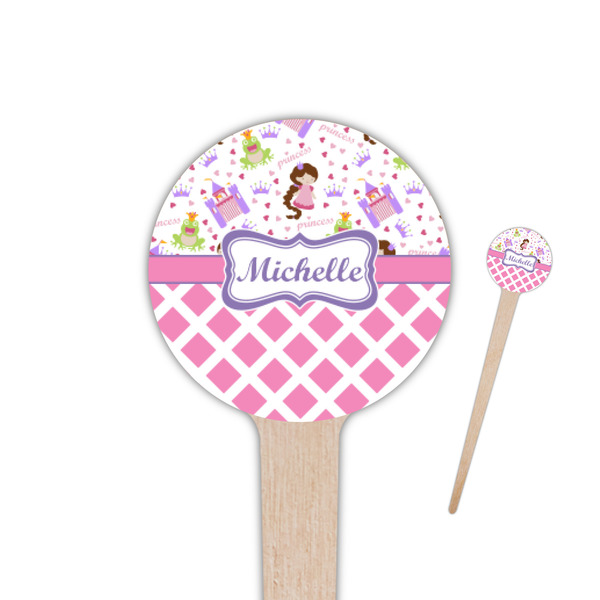 Custom Princess & Diamond Print 4" Round Wooden Food Picks - Single Sided (Personalized)