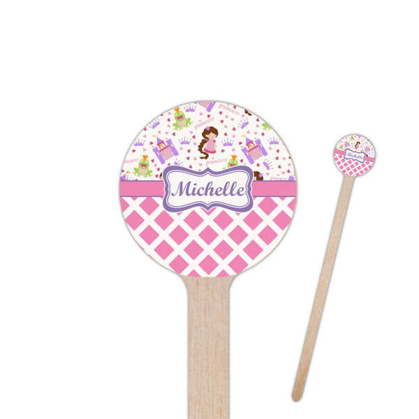 Custom Princess & Diamond Print 6" Round Wooden Stir Sticks - Single Sided (Personalized)