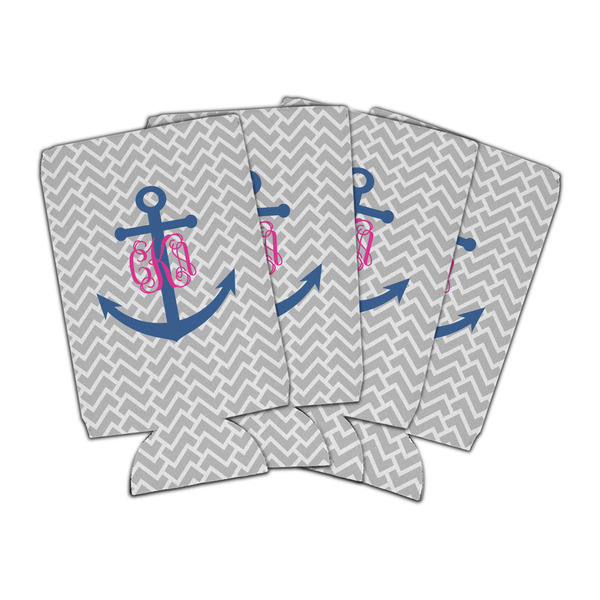 Custom Monogram Anchor Can Cooler (16 oz) - Set of 4