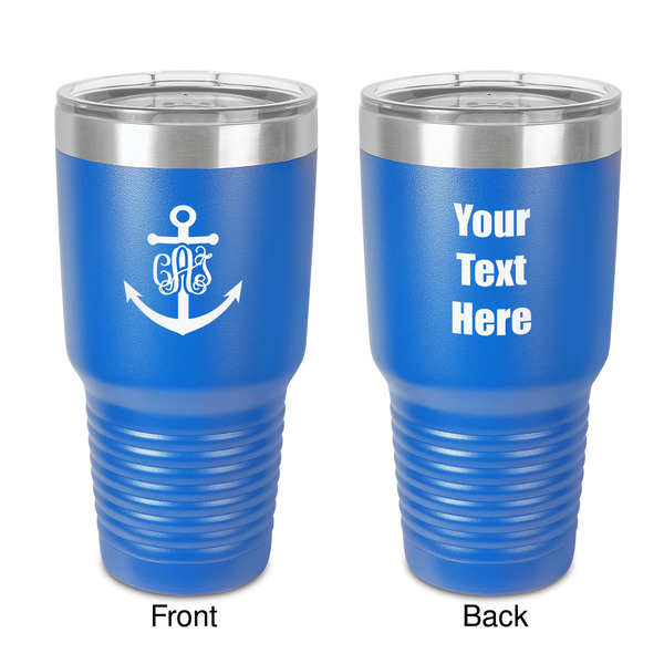 Custom Monogram Anchor 30 oz Stainless Steel Tumbler - Royal Blue - Double-Sided