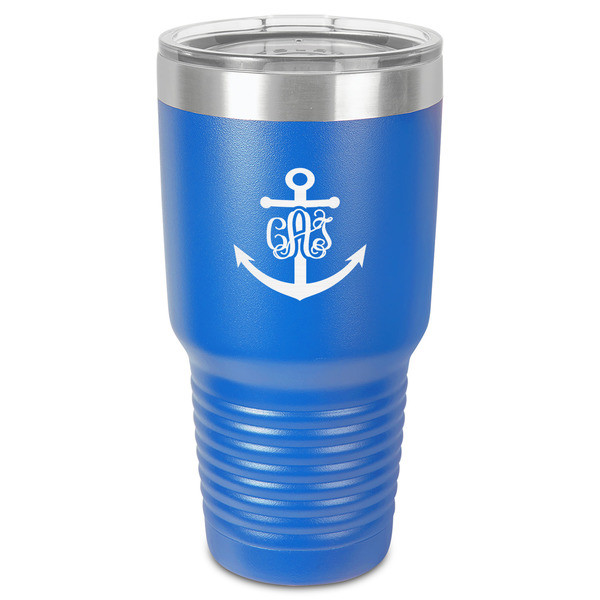 Custom Monogram Anchor 30 oz Stainless Steel Tumbler - Royal Blue - Single-Sided