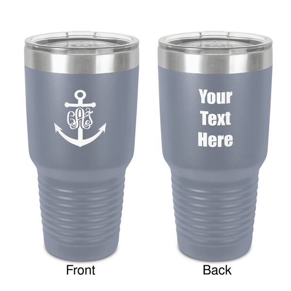 Custom Monogram Anchor 30 oz Stainless Steel Tumbler - Grey - Double-Sided