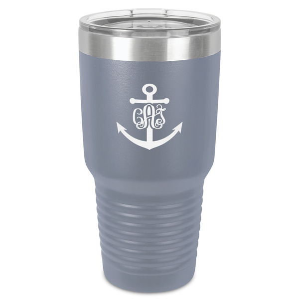 Custom Monogram Anchor 30 oz Stainless Steel Tumbler - Grey - Single-Sided