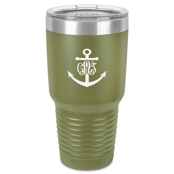 Custom Monogram Anchor 30 oz Stainless Steel Tumbler - Olive - Single-Sided