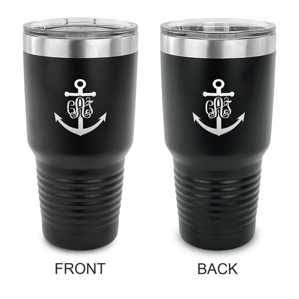 Custom Monogram Anchor 30 oz Stainless Steel Tumbler - Black - Double Sided