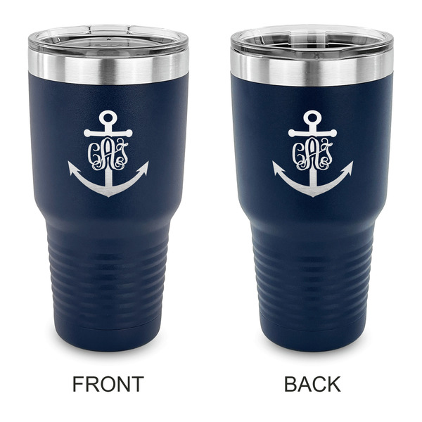 Custom Monogram Anchor 30 oz Stainless Steel Tumbler - Navy - Double Sided