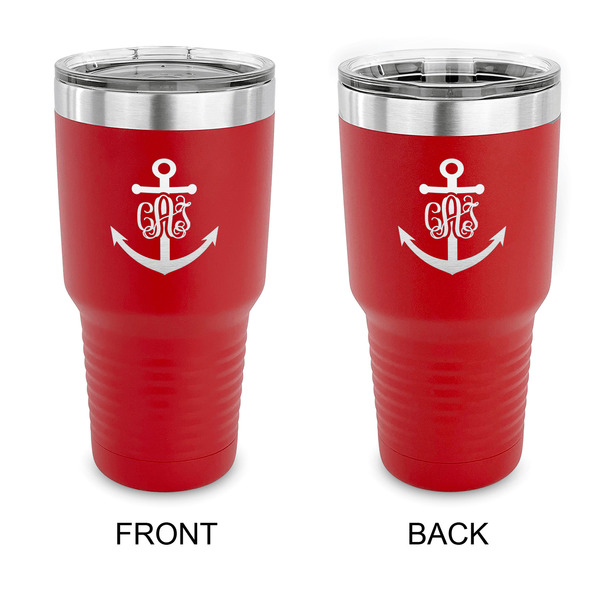 Custom Monogram Anchor 30 oz Stainless Steel Tumbler - Red - Double Sided