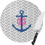 Monogram Anchor Round Glass Cutting Board - Small