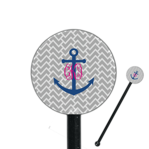 Custom Monogram Anchor 5.5" Round Plastic Stir Sticks - Black - Double Sided