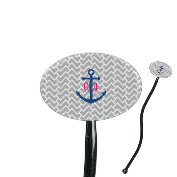 Custom Monogram Anchor 7" Oval Plastic Stir Sticks - Black - Double Sided