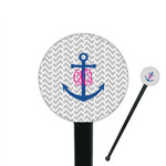 Monogram Anchor 7" Round Plastic Stir Sticks - Black - Single Sided