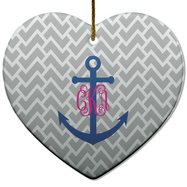 Custom Monogram Anchor Heart Ceramic Ornament