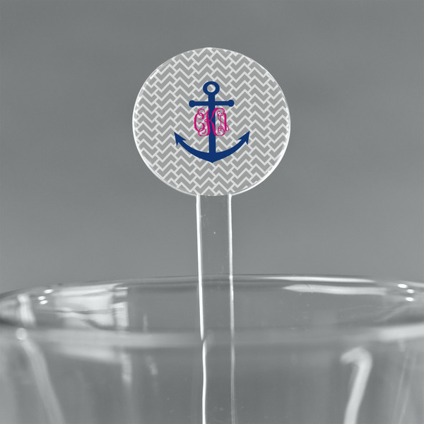 Custom Monogram Anchor 7" Round Plastic Stir Sticks - Clear