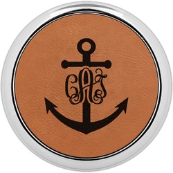 Monogram Anchor Leatherette Round Coaster w/ Silver Edge - Single or Set (Personalized)