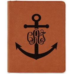 Monogram Anchor Leatherette Zipper Portfolio with Notepad - Double Sided (Personalized)