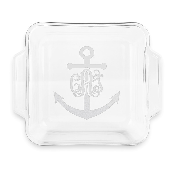 Custom Monogram Anchor Glass Cake Dish with Truefit Lid - 8in x 8in