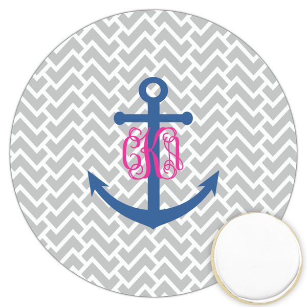 Custom Monogram Anchor Printed Cookie Topper - 3.25"