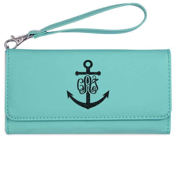 Custom Monogram Anchor Ladies Leatherette Wallet - Laser Engraved- Teal