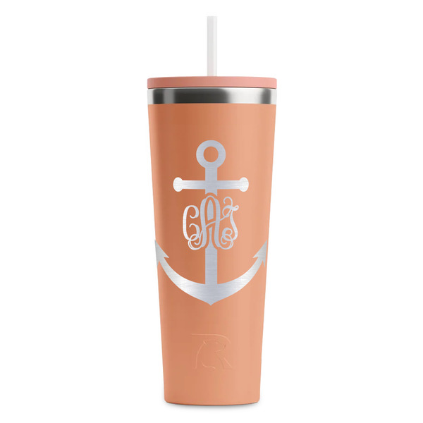 Custom Monogram Anchor RTIC Everyday Tumbler with Straw - 28oz - Peach - Single-Sided