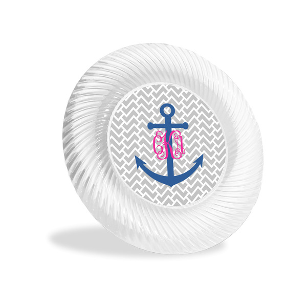 Custom Monogram Anchor Plastic Party Appetizer & Dessert Plates - 6"