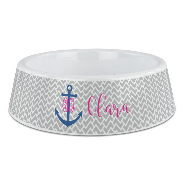 Custom Monogram Anchor Plastic Dog Bowl - Large