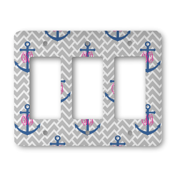 Custom Monogram Anchor Rocker Style Light Switch Cover - Three Switch