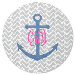 Monogram Anchor Round Rubber Backed Coaster (Personalized)
