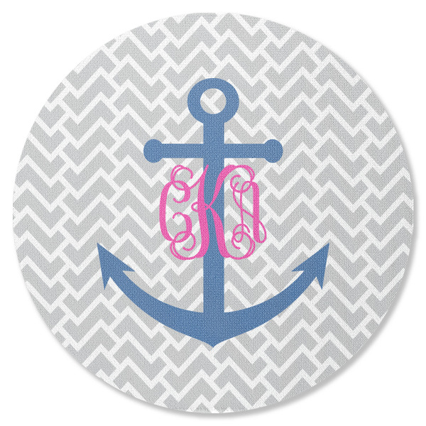 Custom Monogram Anchor Round Rubber Backed Coaster (Personalized)