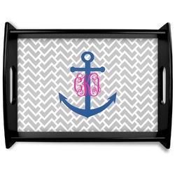 Monogram Anchor Black Wooden Tray - Large (Personalized)
