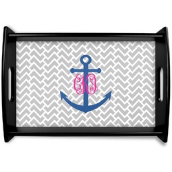 Monogram Anchor Black Wooden Tray - Small (Personalized)
