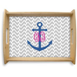 Monogram Anchor Natural Wooden Tray - Large (Personalized)