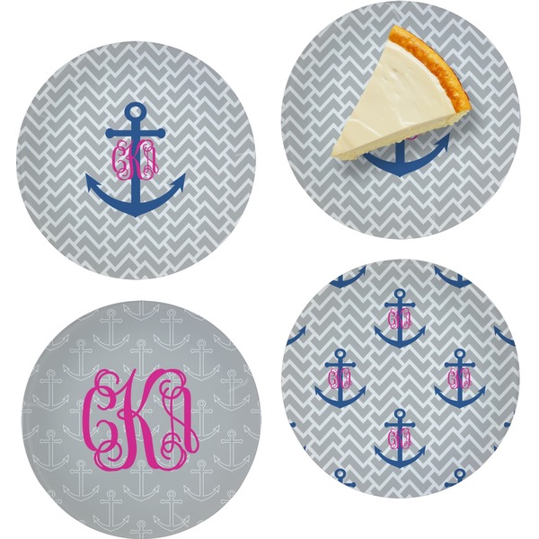 Custom Monogram Anchor Set of 4 Glass Appetizer / Dessert Plate 8"