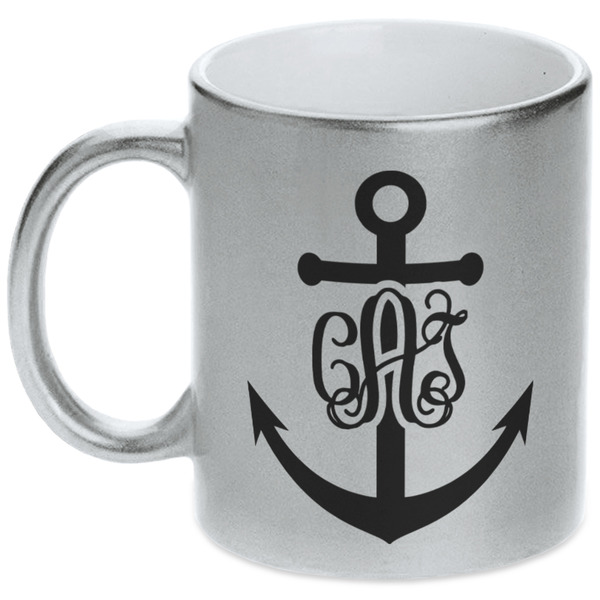 Custom Monogram Anchor Metallic Silver Mug